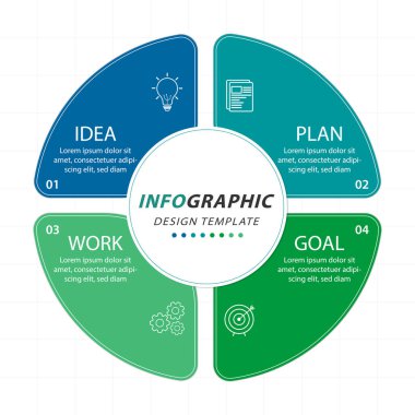 Zaman çizelgesi bilgi şablonu. 4 adım zaman çizgisi yolculuğu, takvim düz bilgi grafikleri tasarım şablonu. Sunum grafiği 4 seçenekli iş konsepti, vektör illüstrasyonu.