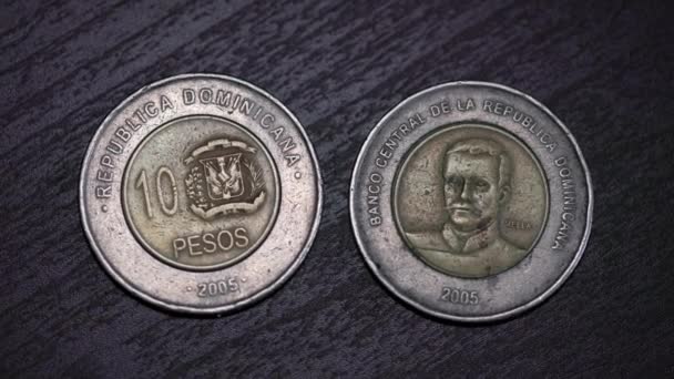 Dominican Pesos Coins Both Sides Ready Use — Stock video