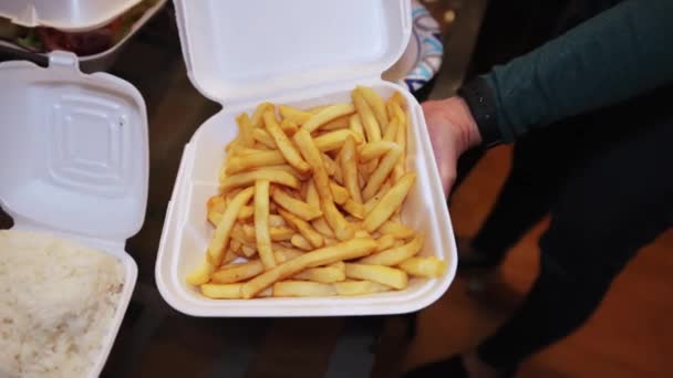 Large Fries Disposable Plate Rice — Video Stock