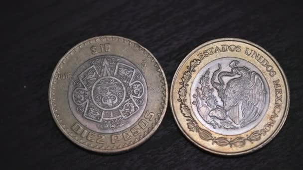 Mexických Pesos Mincí Obou Stran Připraven Použití — Stock video