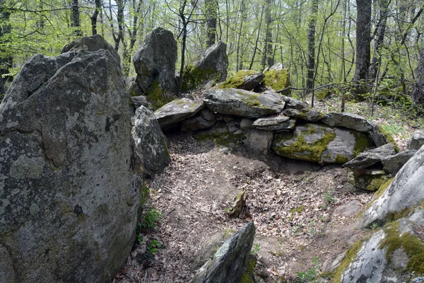 Stone circle in the forest near the village of Rosovets in Sarnena Sredna Gora Mountain. It is near Kutela - a big stone cup that is believed to be a Thracian sacrificial object