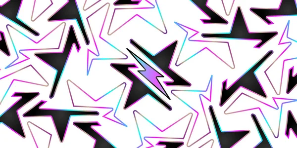 Beyaz arkaplanda beyaz yıldızlı yıldırım deseni, parlak renkler. T-shirtler, duvar kağıtları, ekranlar, rock n roll müzik arkaplanları ve spor teması tasarlamak için kullanılabilir.