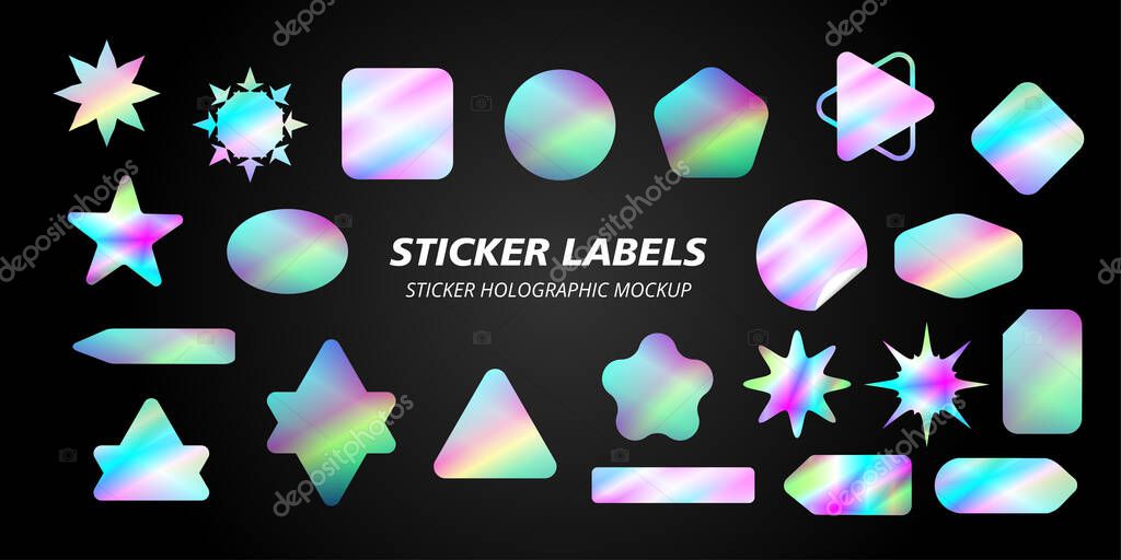 Sticker holographic . hologram label with various shapes. Sticker shapes for design mockups. holographic sticker for preview tags, labels, vector illustration