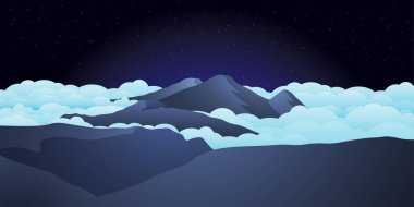 Vektör manzara çizimi - Prau dağları üzerinde bulutlarla dolu huzurlu güzel bir gece, arka plan ya da duvar kağıdı olarak kullanın