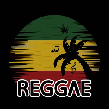 Müzik notaları, esrar ve hindistan cevizi ağaçlarıyla reggae temalı arkaplan