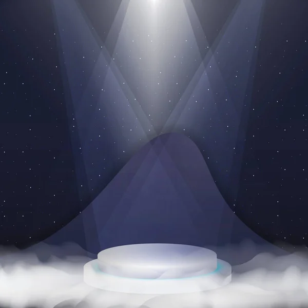 Gece temalı sahne geçmişi. Ürün sunumu, modelleme, ürün tanıtımı, podyum, kaide veya platform. Vektör illüstrasyonu