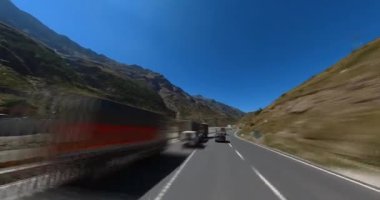 Fast moving car, mountain winding road, hyper-lapse, 