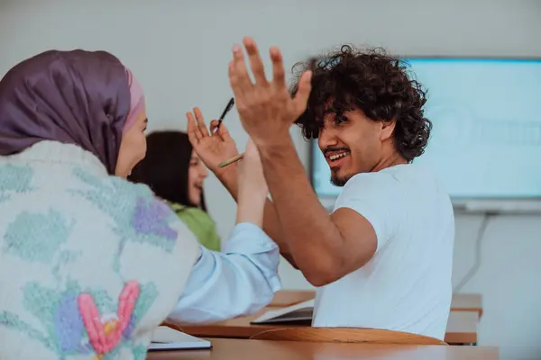 Classroom Setting African American Man Engaged Heated Argument His Muslim — Stock Photo, Image