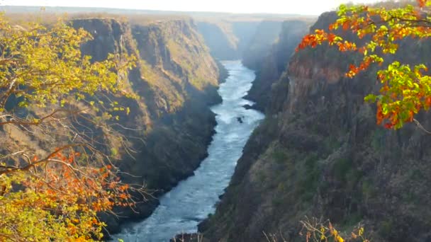 Filmový Časový Odstup Shora Pohled Divokou Řeku Zambezi Těsně Pod — Stock video