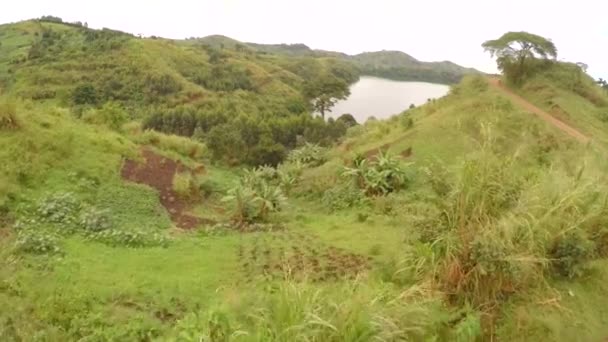 Cinematic Aerial Top View Lake Uganda Fort Portal High Quality — Stock video