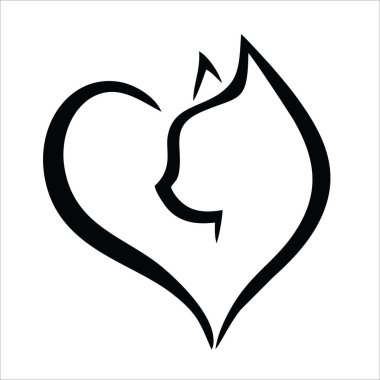 Şirin kedi yavrusu. Siyah kedi silueti simgesi. Gülen surat. Komik kawaii hayvanı. Sevimli çizgi film evcil bebek karakteri. Tebrik kartı. Çıkartma izi. Çocukça düz tasarım. Beyaz arka plan. Vektör