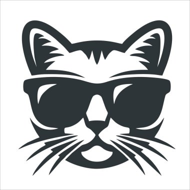 Şirin kedi yavrusu. Siyah kedi silueti simgesi. Gülen surat. Komik kawaii hayvanı. Sevimli çizgi film evcil bebek karakteri. Tebrik kartı. Çıkartma izi. Çocukça düz tasarım. Beyaz arka plan. Vektör