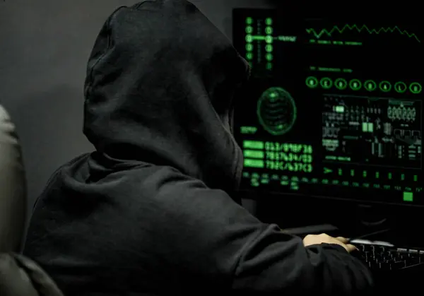 Young Professional Female Hacker Using Keyboard Typing Bad Data Computer — Stock Photo, Image