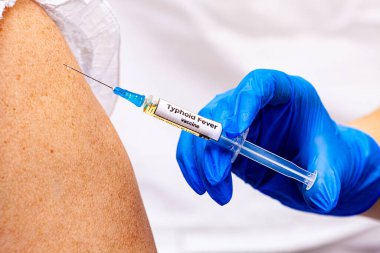 Vaccine shot for elderly vaccination, medical immunization for aging senior woman, older patient, geriatric treatment from disease such as coronavirus, covid-19, Influenza, pneumococcal or hepatitis B clipart