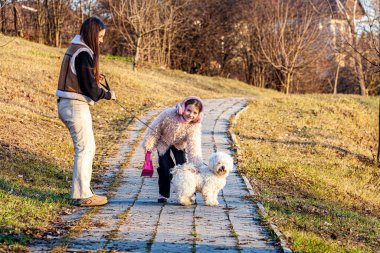 Çok güzel bir güneşle bir bahar günü, iki kız çok güzel beyaz bir köpekle yürürken şaşırdılar. Kızlar böyle bir hayvan arkadaşa sahip oldukları için çok mutluydular. Yüksek kalite