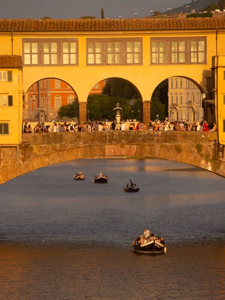 Włochy Toskania Florencja Zachodzie Słońca Most Ponte Vecchio — Zdjęcie stockowe
