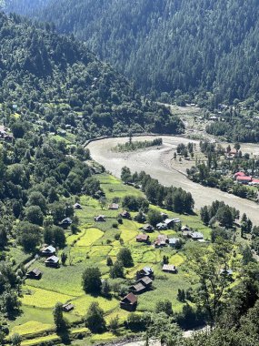 aerial drone view of a village