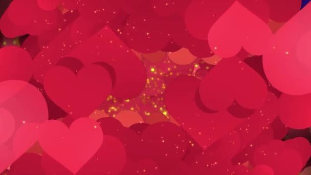 День Святого Валентина Любовь Анимация Блеск Блеск Сердца Сияющие Частицы — стоковое видео