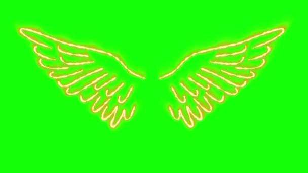 Wings Animation Neon Effect Flapping Wings Green Screen Chroma Key — Stockvideo