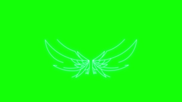 Wings Animation Neon Effect Flapping Wings Green Screen Chroma Key — Video Stock
