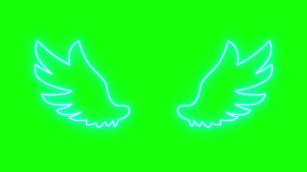 Animace Křídel Neonovým Efektem Mávání Křídel Zelenou Obrazovkou Chroma Pozadí — Stock video