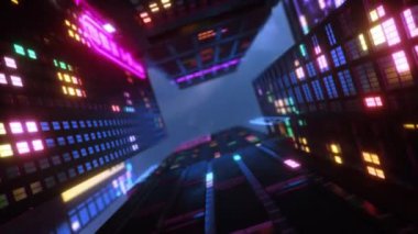 Neon ışıkları ve parlayan neon çizgileri olan fütüristik soyut arkaplan