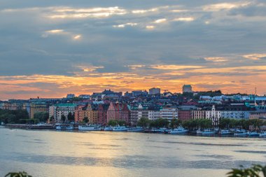 Landscape view of Stockholm's houses by the canal.