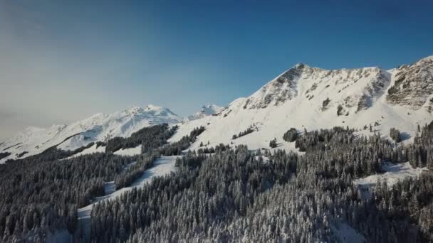 Luftaufnahme Der Verschneiten Berge Den Schweizer Alpen Aufnahmen Von Der — Stockvideo