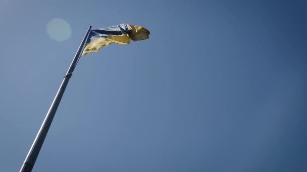 Slow Motion Ukraine Flag Waving Clear Sky Blue Yellow National — Stock Video