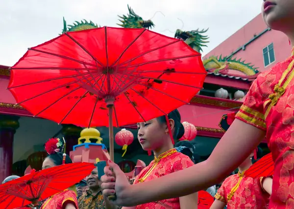 Chinese New Year Red Umbrella Traditional Thai — Stock Photo, Image