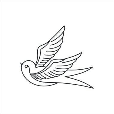 old school bird tattoo flash sheet. swallow bird in flight illustration set. isolated graphic design outline hand drawn decorative elements