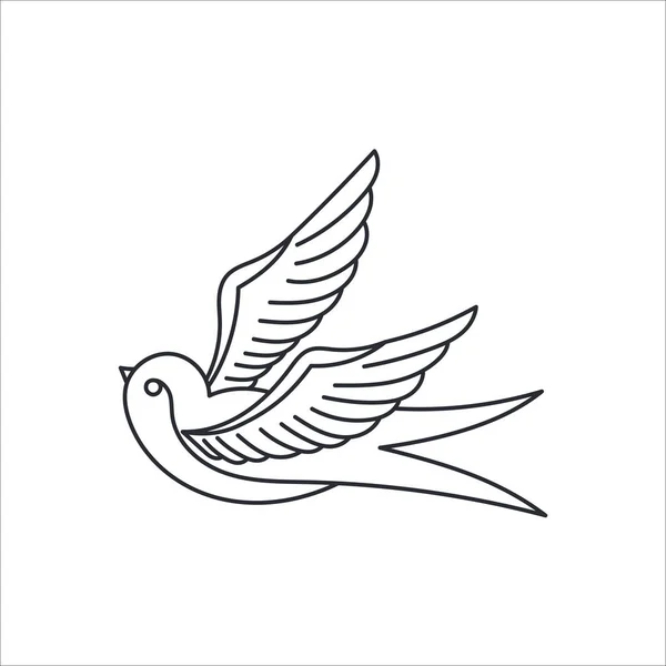 Old School Bird Tattoo Flash Sheet Swallow Bird Flight Illustration — ストックベクタ