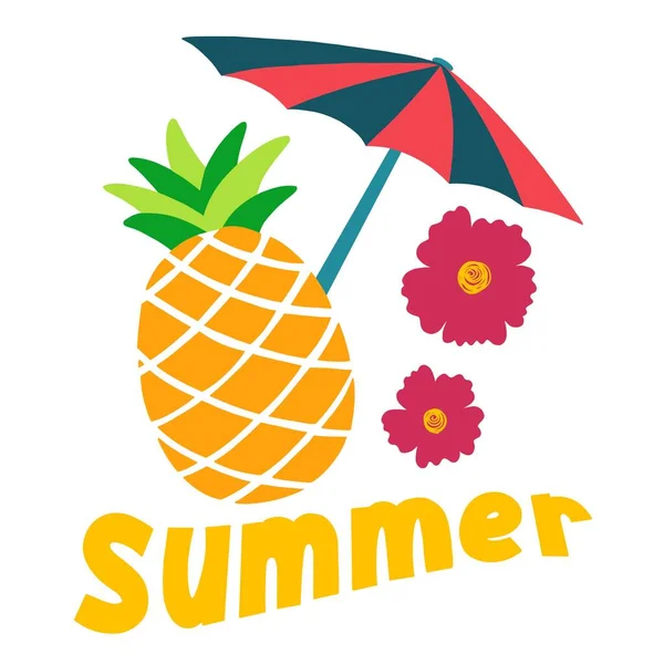 Sommerfruchtillustration Sommerzeit Ananas Und Wassermelone Tropische Früchte — Stockfoto
