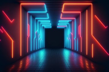 3d abstract background with neon lights and lines.