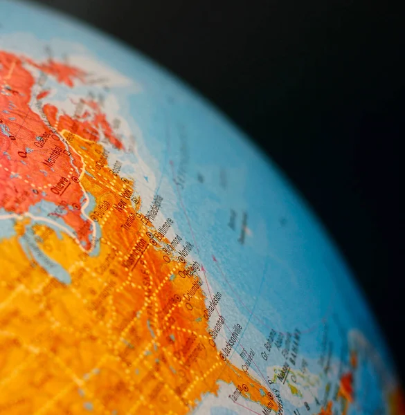 Stock image Closeup of illuminated toy globe focused on East Coast of the United States. Globe lamp focusing on North America. Globe, focused on Canada and the United States of America