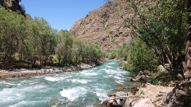 Koksu Nehri 'nin yukarısında Özbekistan' ın inanılmaz dağlarında