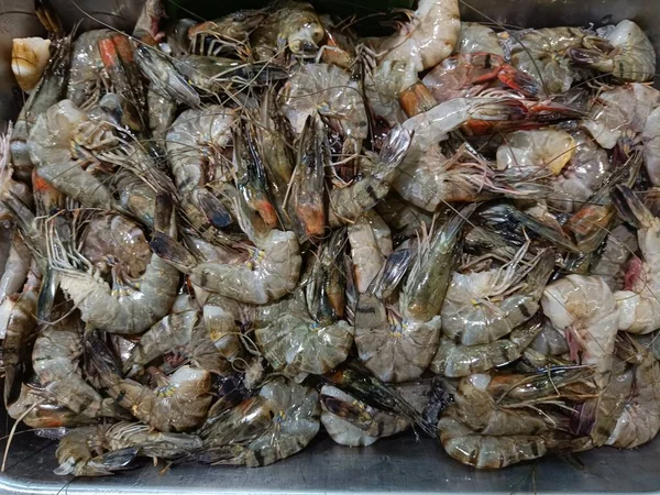 Fresh Shrimps Prawns Ice Sold Supermarkets — Stock Photo, Image