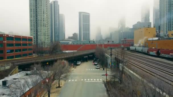 Σικάγο Illinoise 2022 Αεροφωτογραφία Σικάγο Ομιχλώδη Ημέρα Σύννεφα Πρωί Στο — Αρχείο Βίντεο