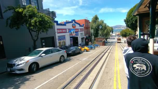 美国旧金山2022年9月20日 缆车系统是一个手动操作的系统 是美国加利福尼亚州旧金山的一个旅游景点 — 图库视频影像