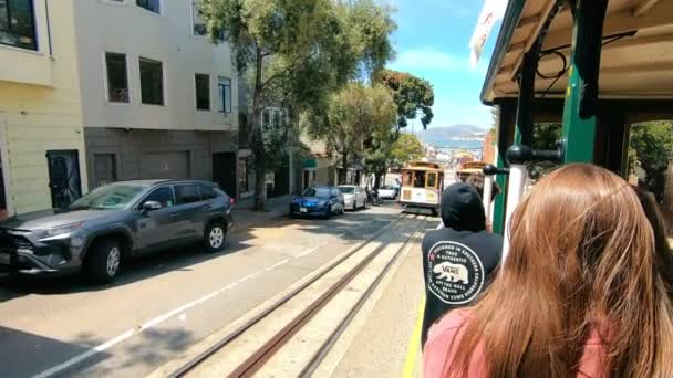 San Francisco Usa 2022 Das Seilbahnsystem Ist Ein Manuell Betriebenes — Stockvideo
