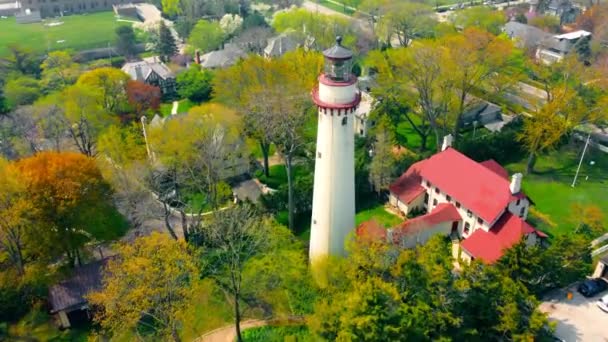 Vintage Vuurtoren Grosse Point Light Evanston Illinois — Stockvideo