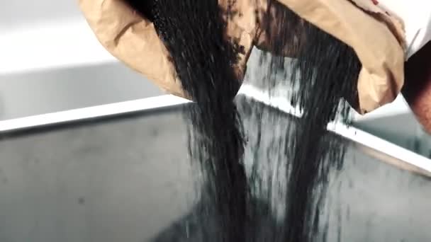 Raw Material Production Rubber Products Rubber Granules His Hand — Stock Video