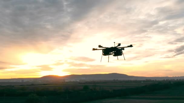 Inovace Technologie Drony Dron Agro Průmyslu Při Západu Slunce — Stock video