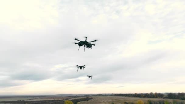 Combat Military Drones Fly Sky Background — Video