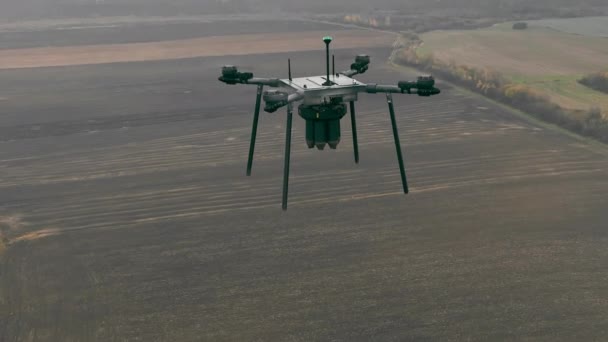 Drone Militar Que Levanta Cascas Drones Usados Guerra — Vídeo de Stock