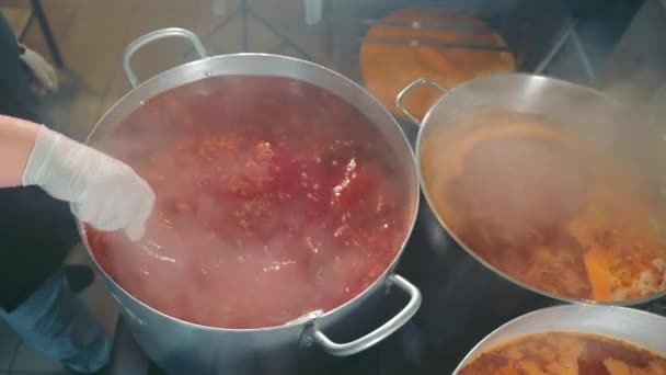 Borscht Ukrainian National Dish Cooked Large Banyak Beet Soup — Video Stock