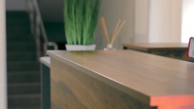 Muhasebeci masadaki dosyaların olduğu bir klasörü kapatır.