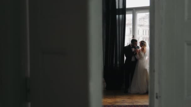 Uma Vista Casal Jovem Seu Dia Casamento Desfrutando Uns Dos — Vídeo de Stock