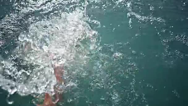 Slow Motion Man Immersing Hand Azure River Water Primer Plano — Vídeos de Stock