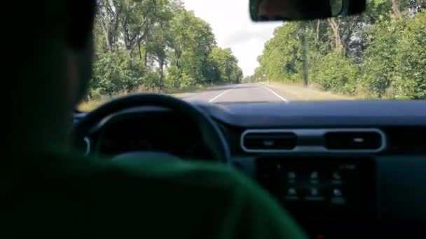 Вид Зсередини Автомобіля Їде Відокремленій Заміській Дорозі Оточений Природою — стокове відео